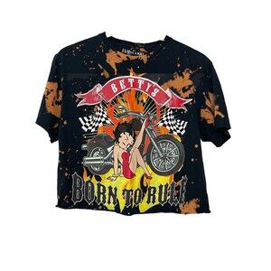 Betty Boop "Born To Rule" Crop Top TShirt Raw Hem Graphic Tee Women's Medium